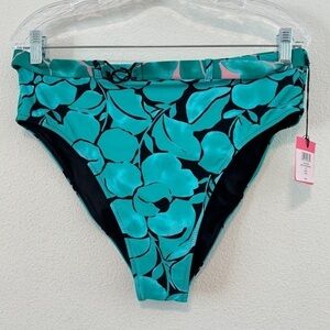 NWT Onia X DVF Bea Black Turquoise Pink Abstract Floral Belted Bikini Bottom XL
